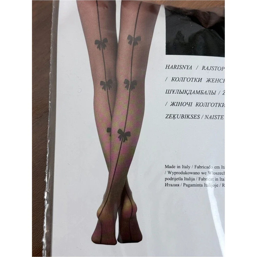 Calzedonia Black Sheer with Back Seams & Bows Tights M/L